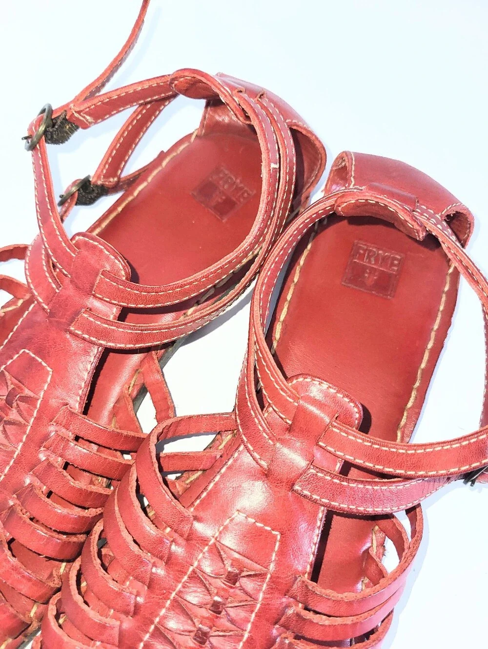 Frye Kayla Huarachi Sandals Caged Gladiator Genuine Leather Oxblood Red Size 8.5